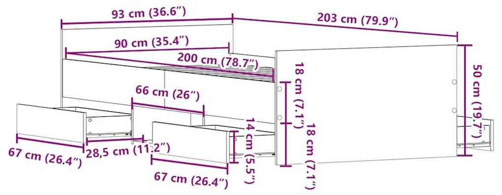 Estrutura de cama sem colchão 90x200cm derivados de madeira