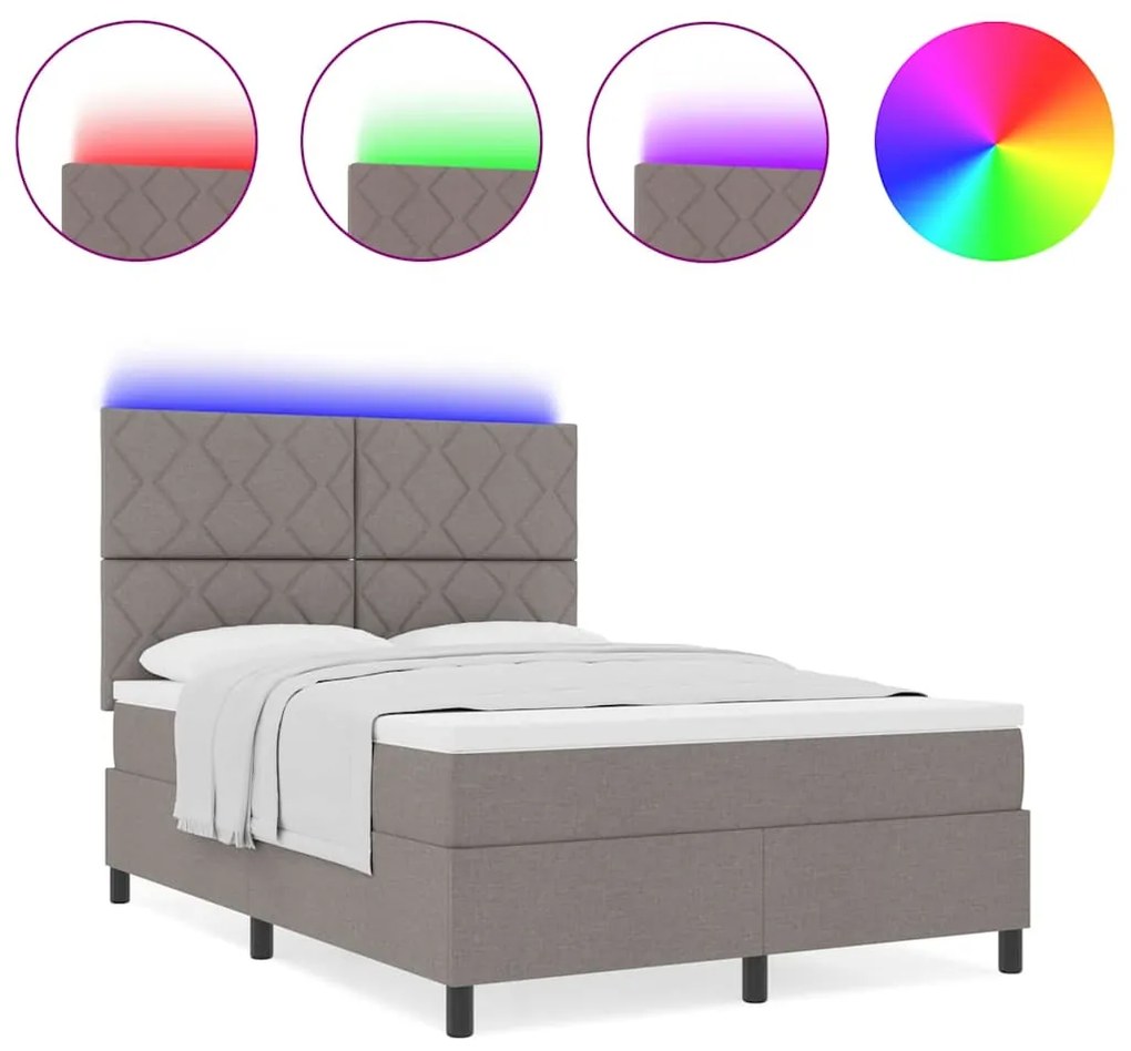 Cama Box com Colchão e Luz LED Taupe – 140x190 cm Tecido