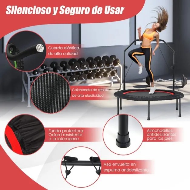 Trampolim dobrável com 2 faixas de resistência com punho ajustável para crianças e adultos 101 x 101 x 107,5 - 130,5 cm Vermelho