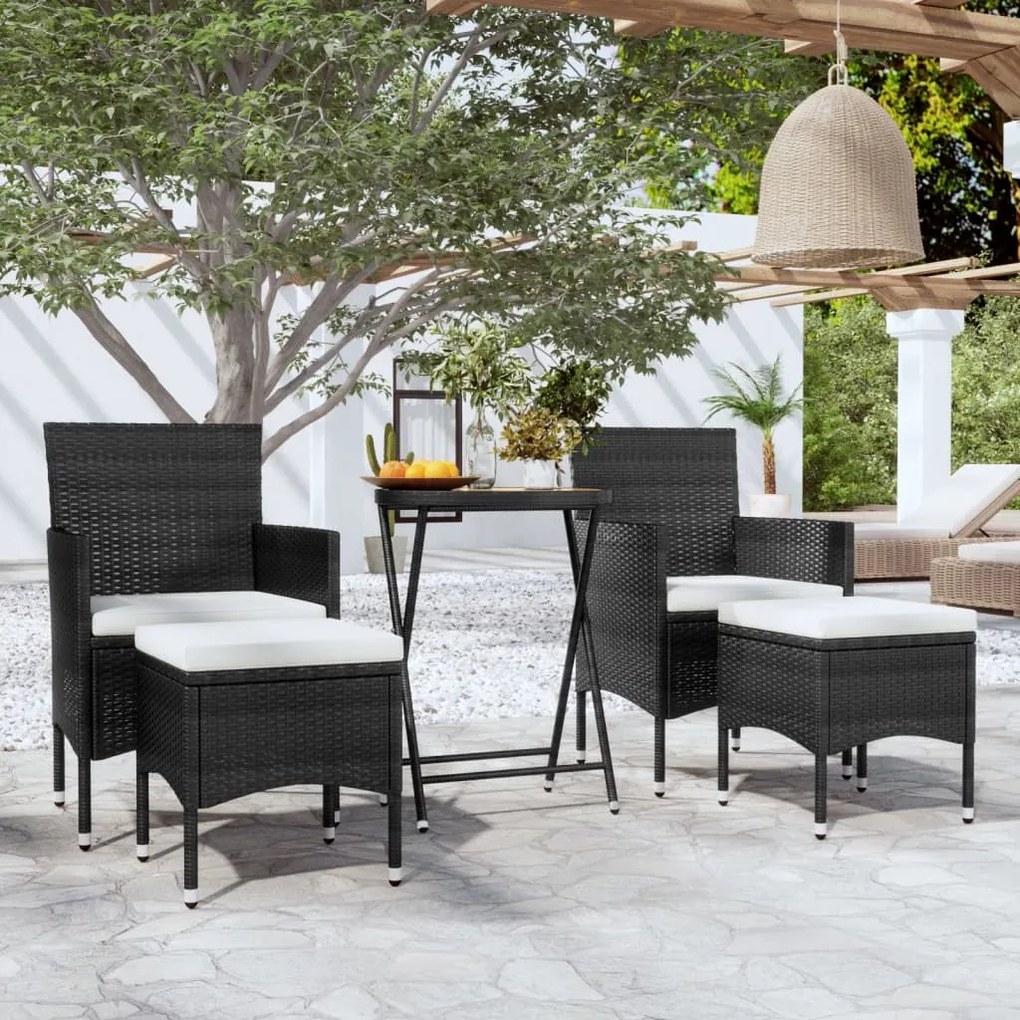 vidaXL 5 pcs conjunto de bistrô p/ jardim vime PE/acácia maciça preto