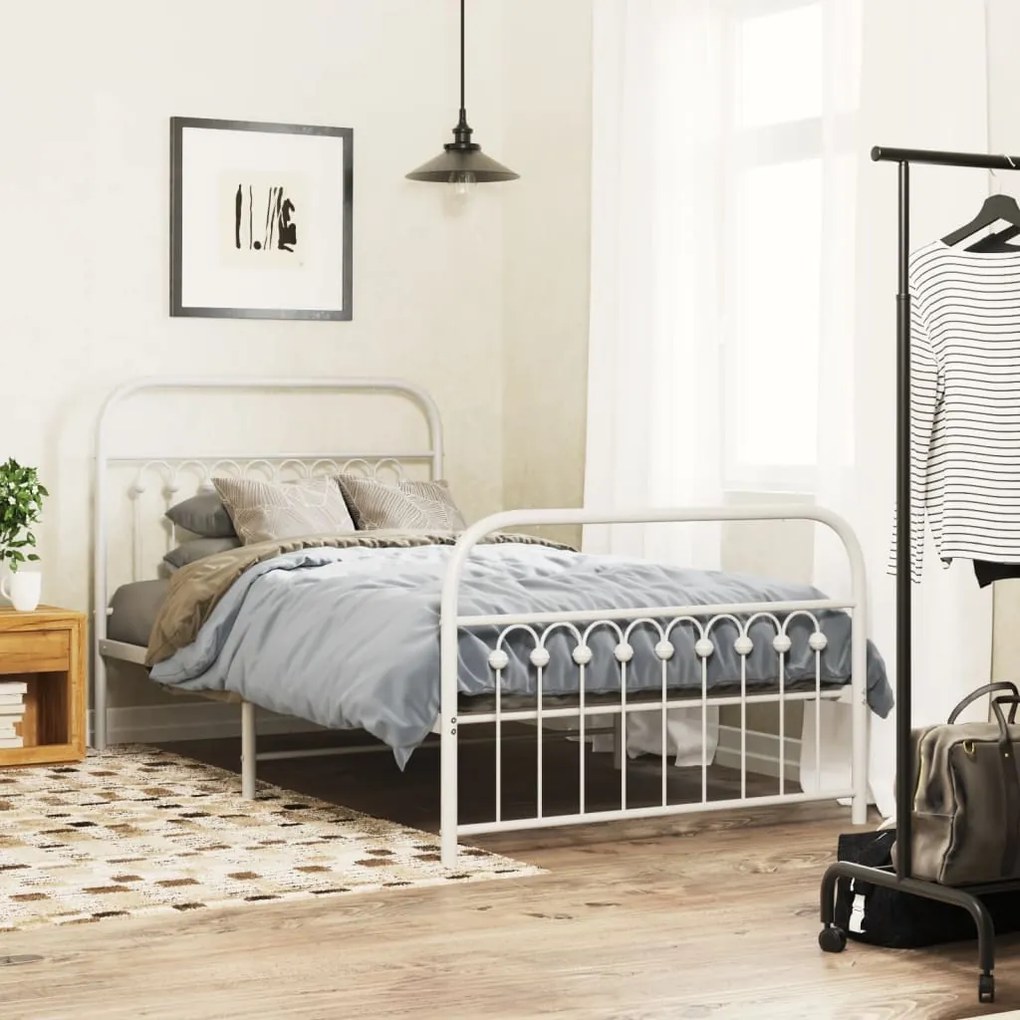 vidaXL Estrutura de cama com cabeceira e pés 100x190 cm metal branco