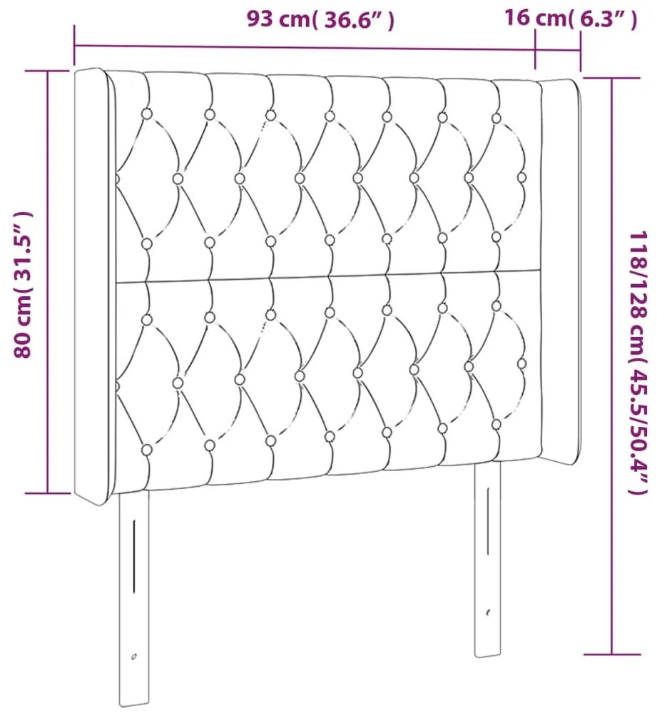 Cabeceira de cama c/ LED tecido 93x16x118/128 cm cinza-escuro