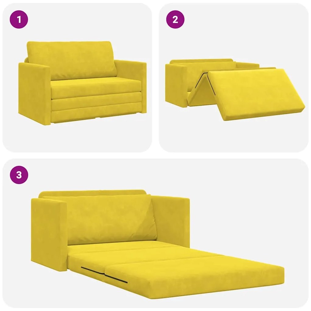 Sofá-Cama de Chão 2 em 1 Amarelo 124x204x61 cm Veludo