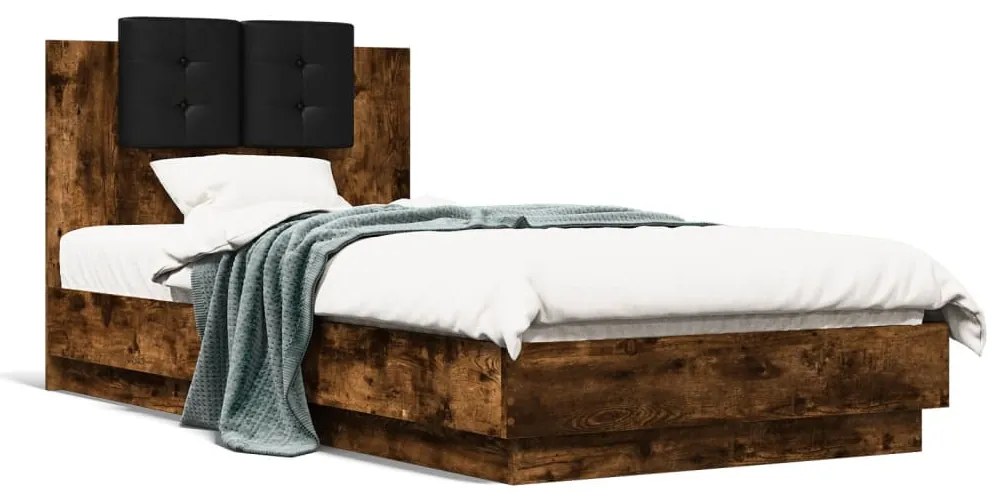 vidaXL Estrutura cama c/ cabeceira derivados madeira carvalho fumado