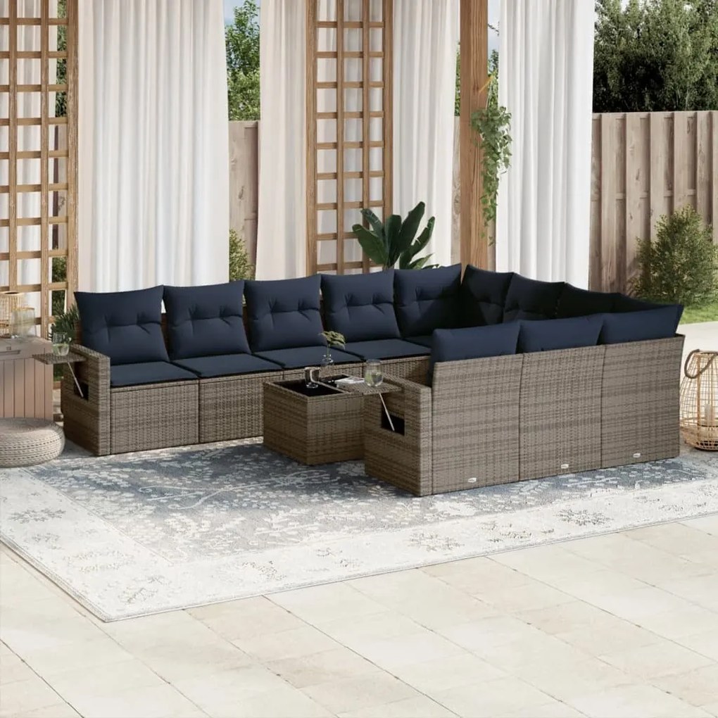 vidaXL 11 pcs conjunto sofás de jardim c/ almofadões vime PE cinzento