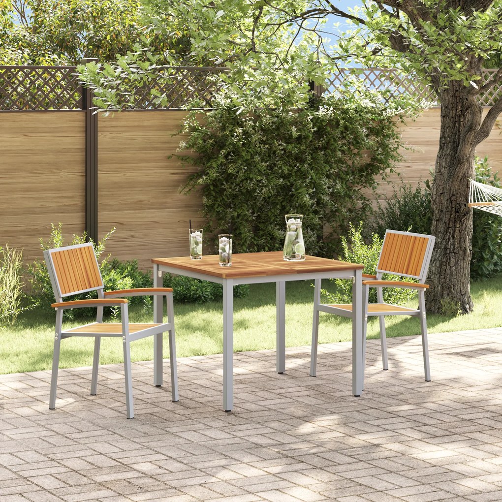 vidaXL Conjunto de Jantar para Jardim de 3 Peças em Madeira Sólida de Acácia e Metal