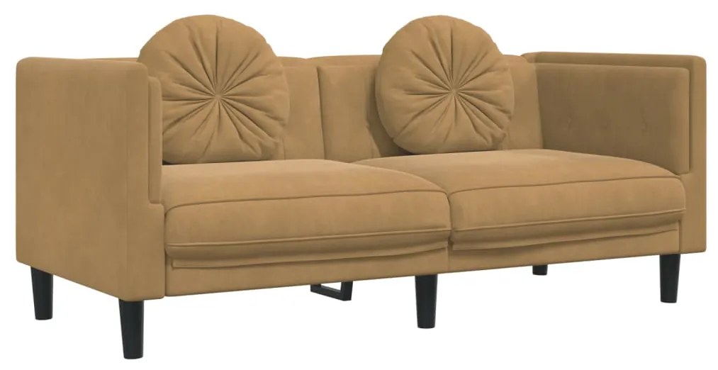 3 pcs conjunto de sofás com almofadas veludo castanho