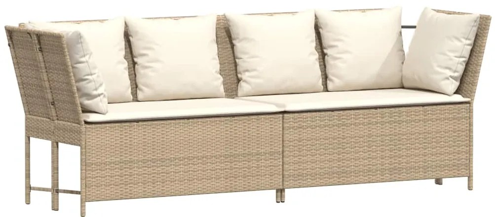 4 pcs conjunto de sofás para jardim c/ almofadões vime PE bege