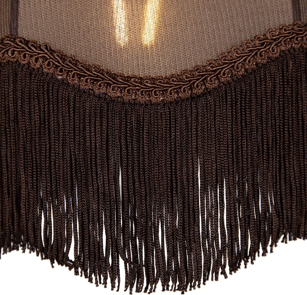 Candeeiro pendente preto com ficha e abajur castanho com interior branco 31,5cm - Cavalux