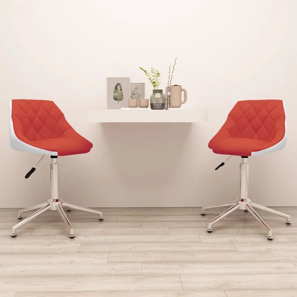 vidaXL Cadeiras de jantar giratórias 2 pcs couro art. vermelho/branco