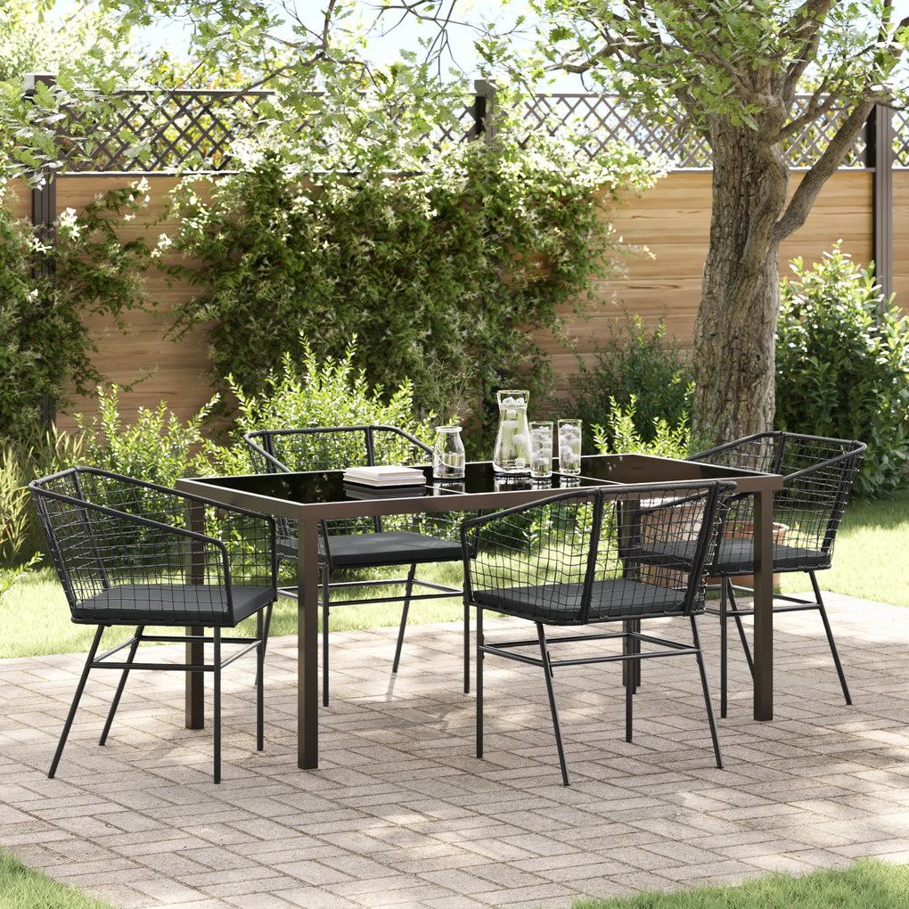 vidaXL Conjunto de Jantar para Jardim 5 peças com Almofadas Rattan Poly Preto