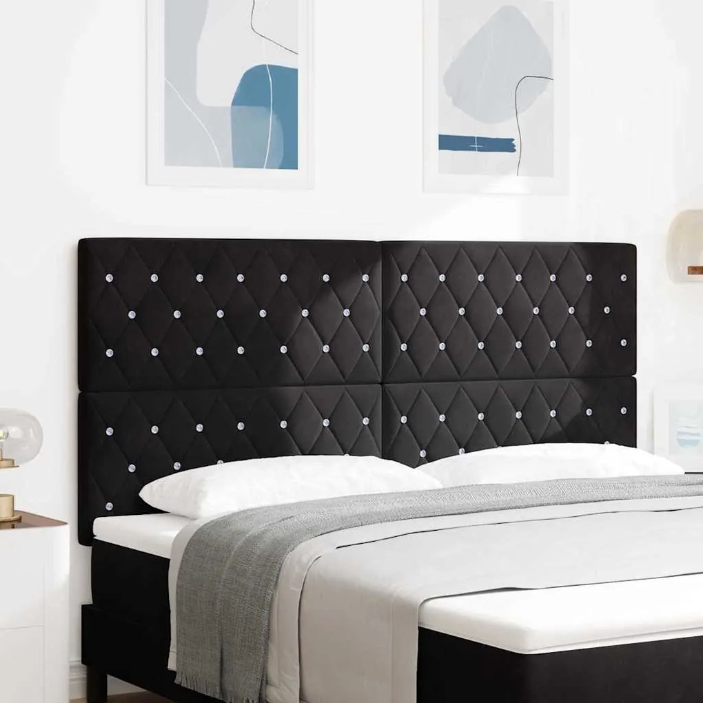 vidaXL Cabeceira de Veludo Argyle com cabeceira Preto 180 cm Veludo