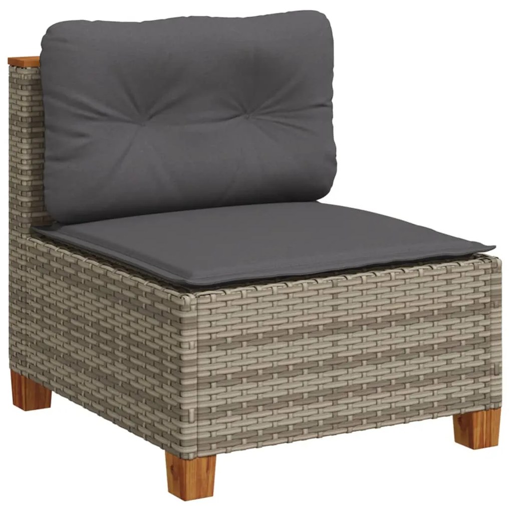 11 pcs conjunto sofás de jardim c/ almofadões vime PE cinzento