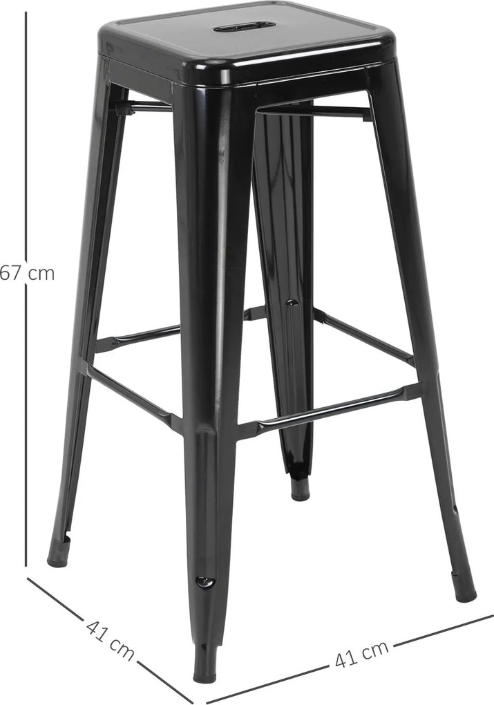Conjunto de 4 Bancos Interiores e Exteriores de Metal Estilo Industrial 43x43x76 cm