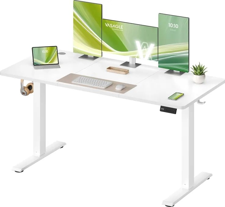 Secretária elétrica 140 x 60 x (72-120) cm com função de memória e 4 alturas, branca