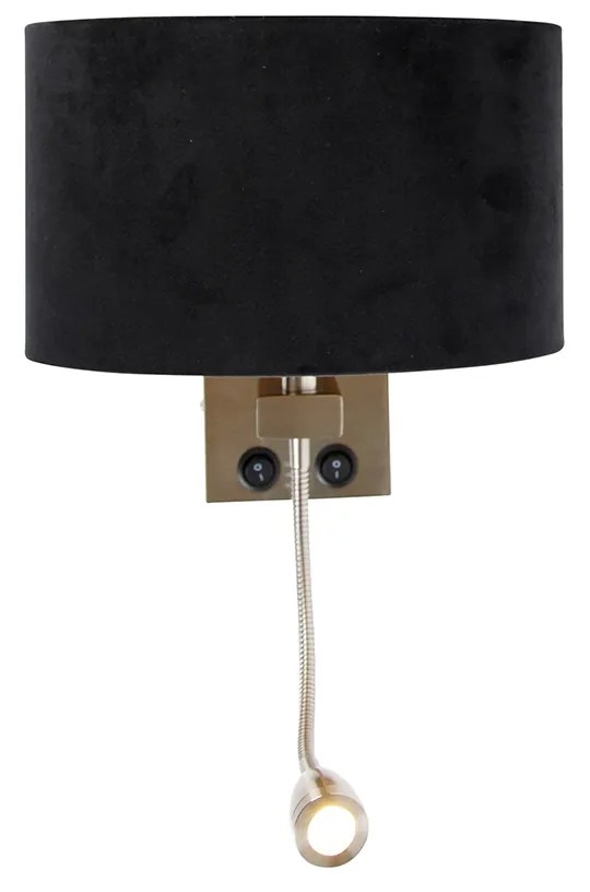 Candeeiro de Parede em Aço com Abajur de Veludo Oval Preto 25cm - Brescia Combi