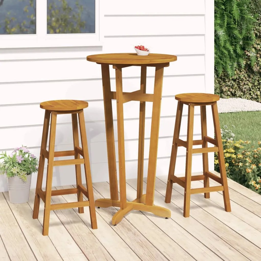 vidaXL Conjunto de bar 3 pcs madeira de acácia maciça