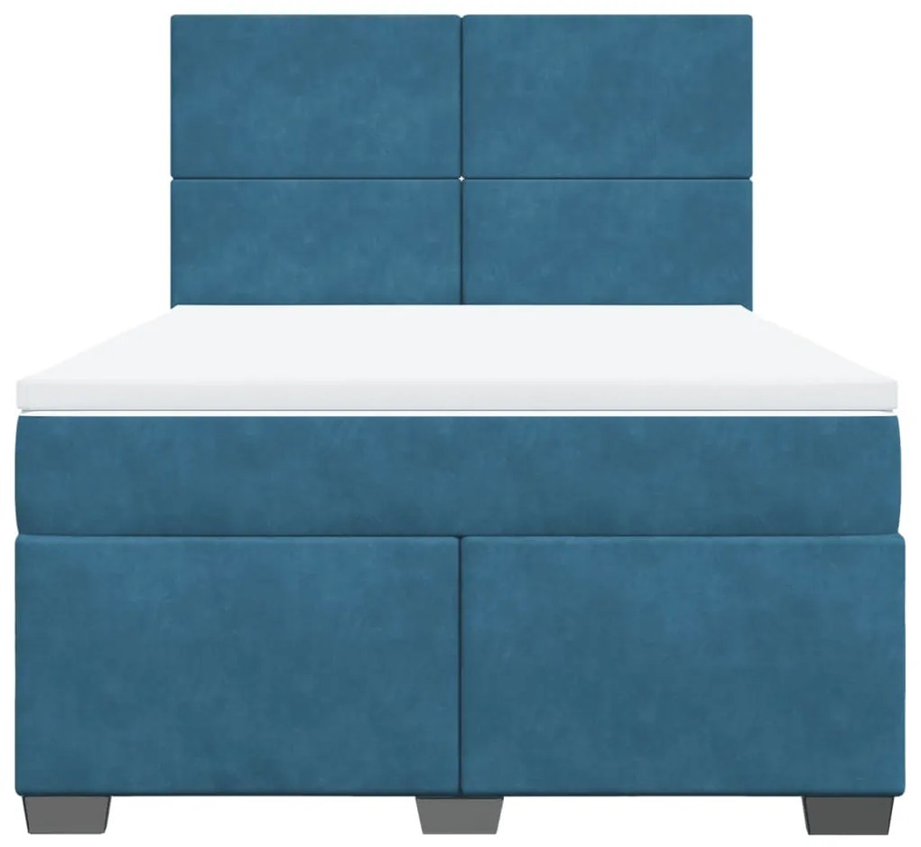 Cama com molas/colchão 160x200 cm veludo azul