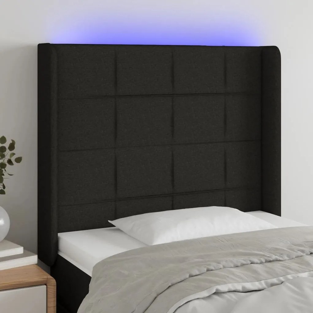Cabeceira de cama c/ luzes LED tecido 83x16x118/128 cm preto