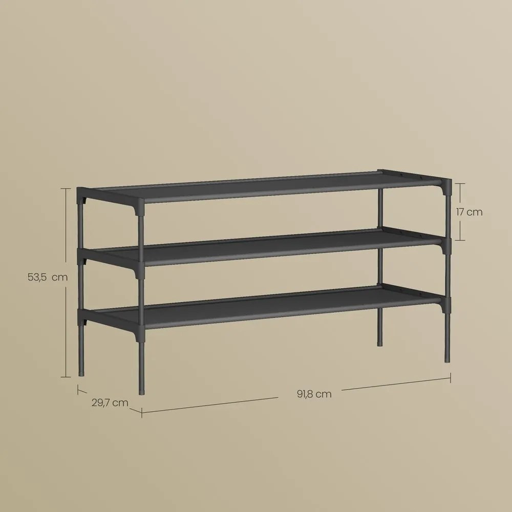Sapateira com 3 níveis 29,7 x 91,8 x 53,5 cm, arrumação de sapatos Preta