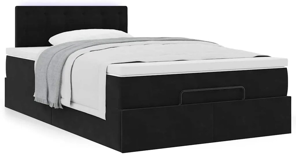 Cama otomana com colchão 120x190 cm veludo preto