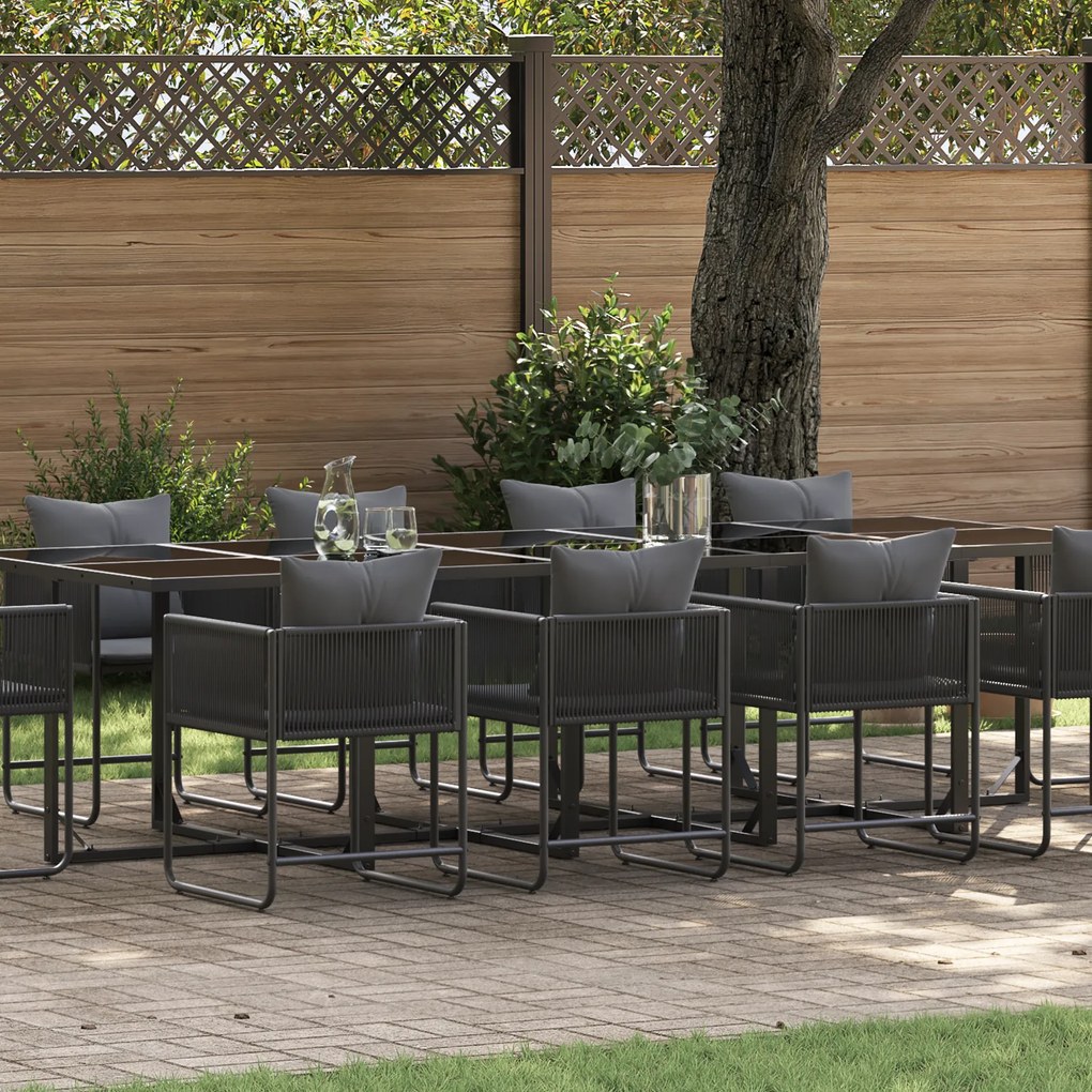 Conjunto de Jantar de Jardim com 15 Peças e Almofadas em Aço e Rattan Sintético