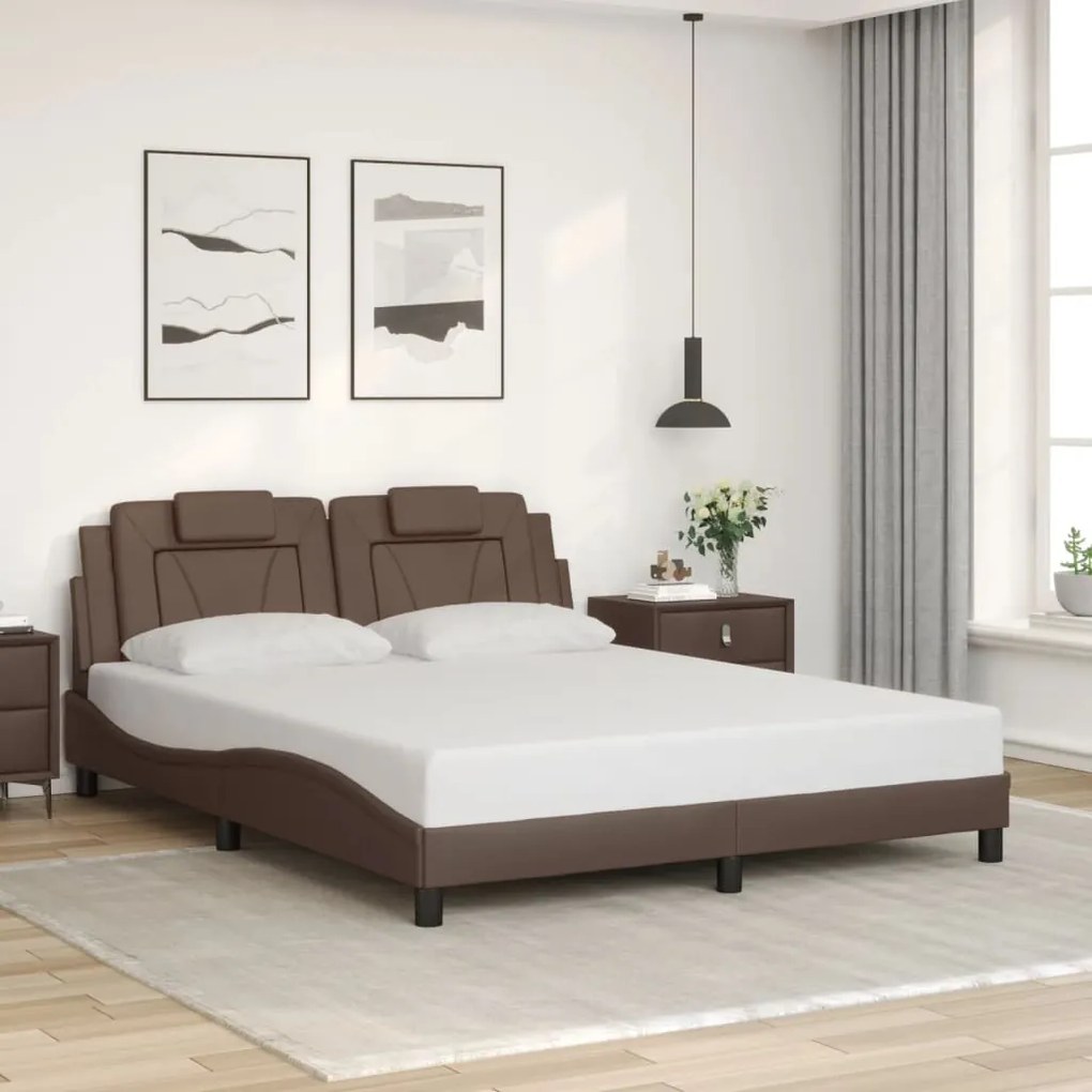 Estrutura cama c/ cabeceira 160x200cm couro artificial castanho