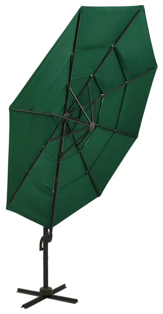 Guarda-sol de jardim 4 camadas c/ poste de alumínio 3x3 m verde