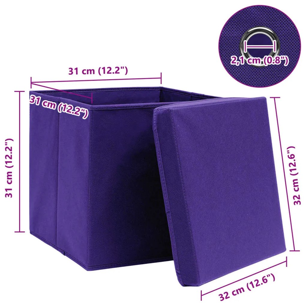 Caixas de arrumação com tampas 4 pcs 32x32x32 cm tecido roxo