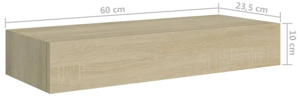 Prateleira de parede com gaveta MDF 60x23,5x10 cm cor carvalho