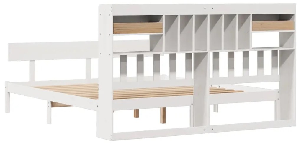 Cama com estante sem colchão 200x200 cm pinho maciço branco