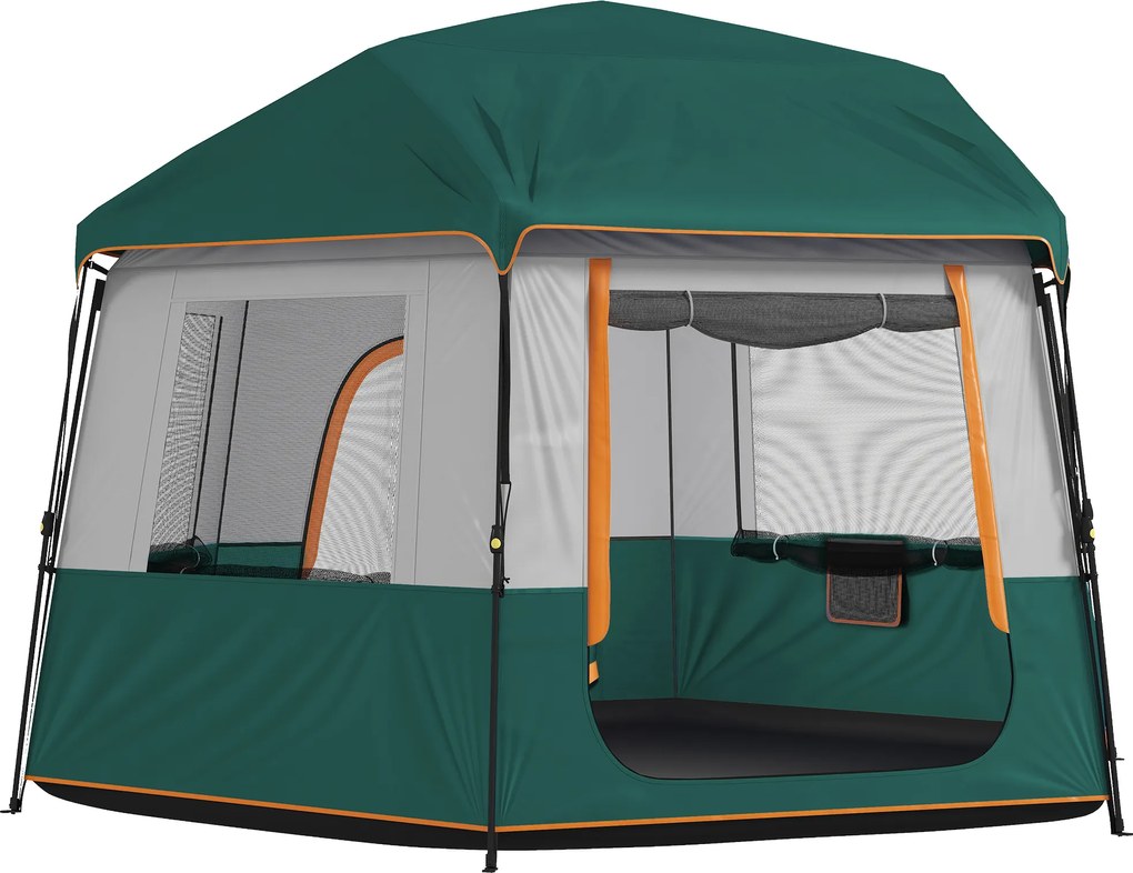 Outsunny Tenda de Camping para 4-6 Pessoas estável 3000mm impermeável Tenda Familiar com cobertura superior removível Proteção UV30+ Verde | Aosom Portugal