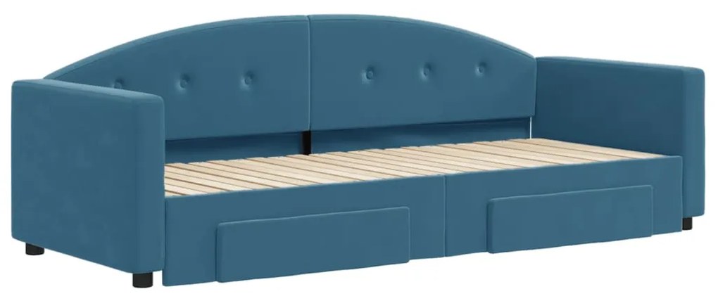 Sofá-cama com gavetão e gavetas 80x200 cm veludo azul