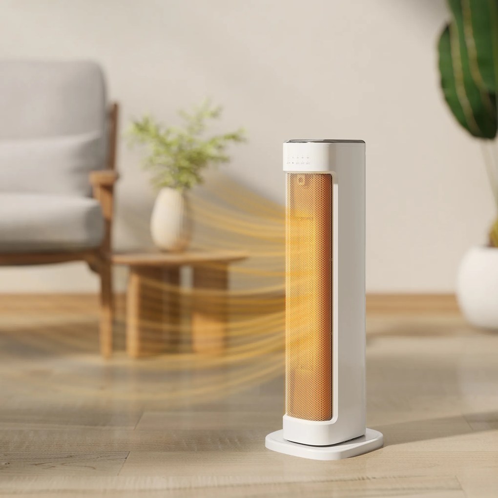 Aquecedor Elétrico de Baixo Consumo 2000W com 3 Modos Termostato Regulável Proteção contra Sobreaquecimento 21x19,7x61 cm Branco