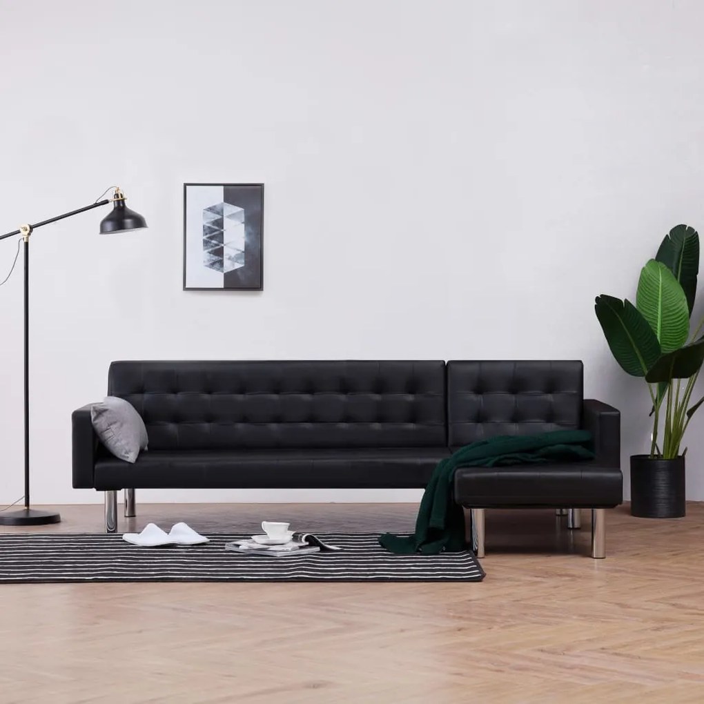 282229 vidaXL Sofá-cama em forma de L couro artificial preto