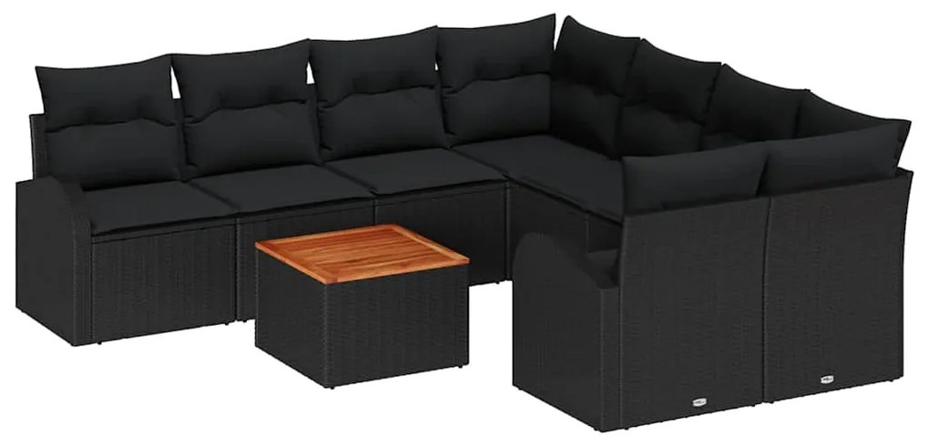 Conjunto de Sofá de Jardim com 9 peças e almofadas de rattan sintético