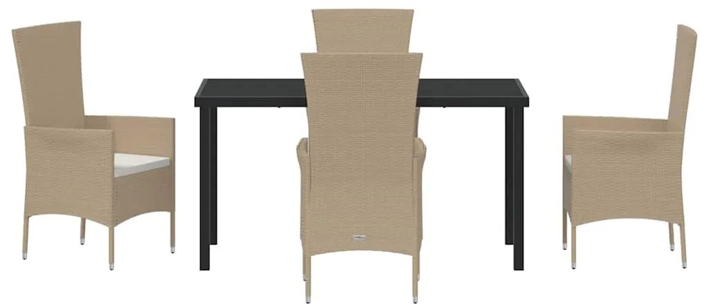 Conjunto de Jantar para Jardim com almofada 5 pcs Bege Preto