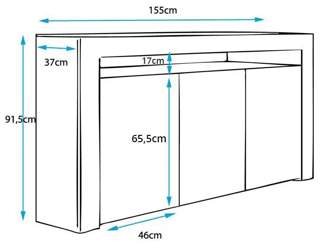 Aparador Lokise de 155cm com LED - Branco/Cinzento - Design Moderno