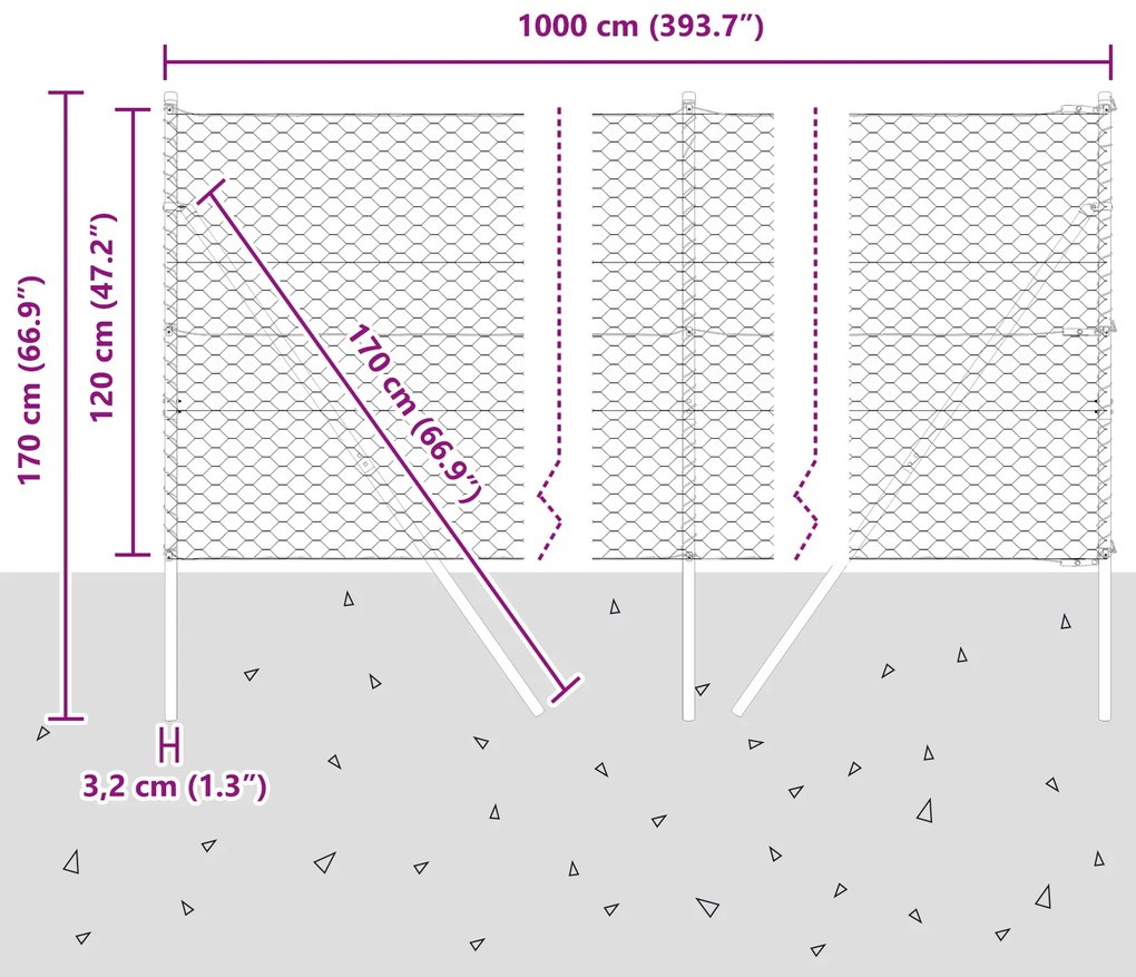 Cerca Hexagonal VidaXL Verde 1,2x10 m Aço