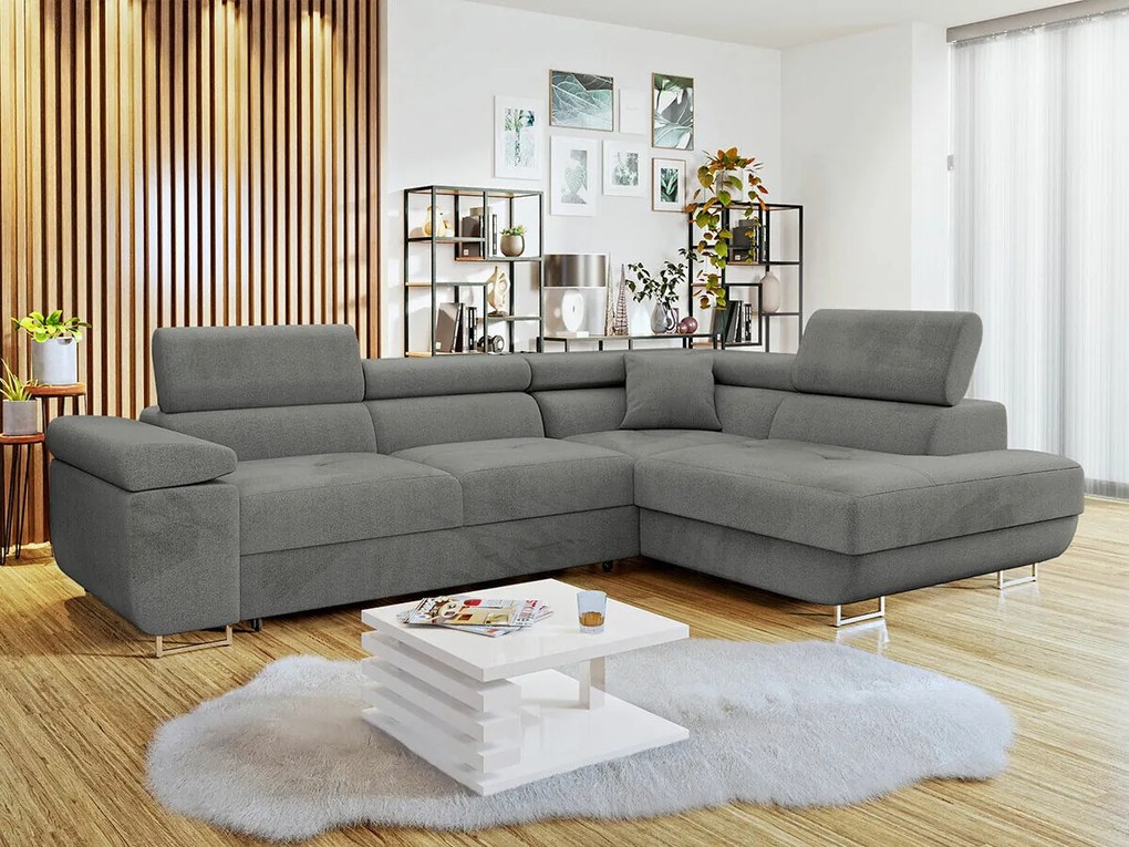 Sofá de canto Comfivo Eliferu 100, Cama com arrumação, 274x203x70cm, 141 kg, Pernas: Plástico, Metal