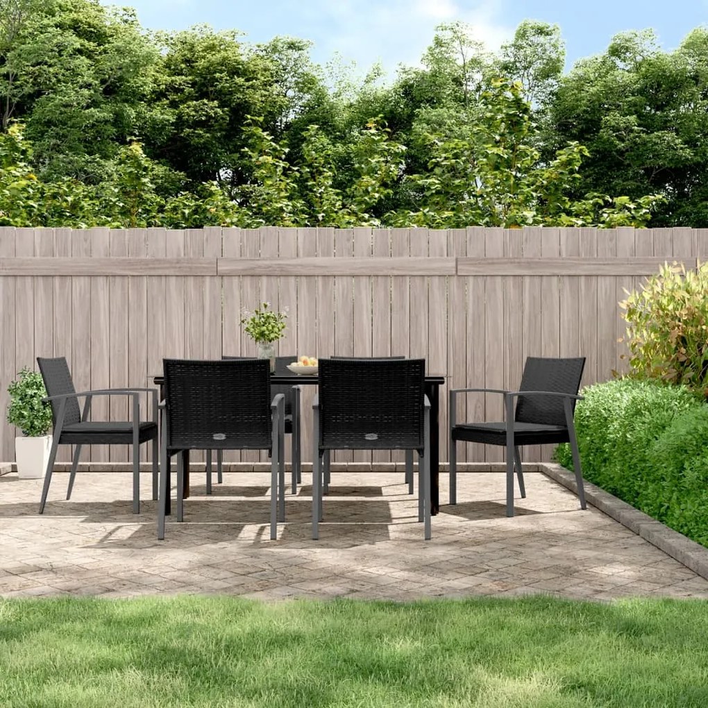 vidaXL 7 pcs conjunto de jantar p/ jardim c/ almofadões vime PE e aço