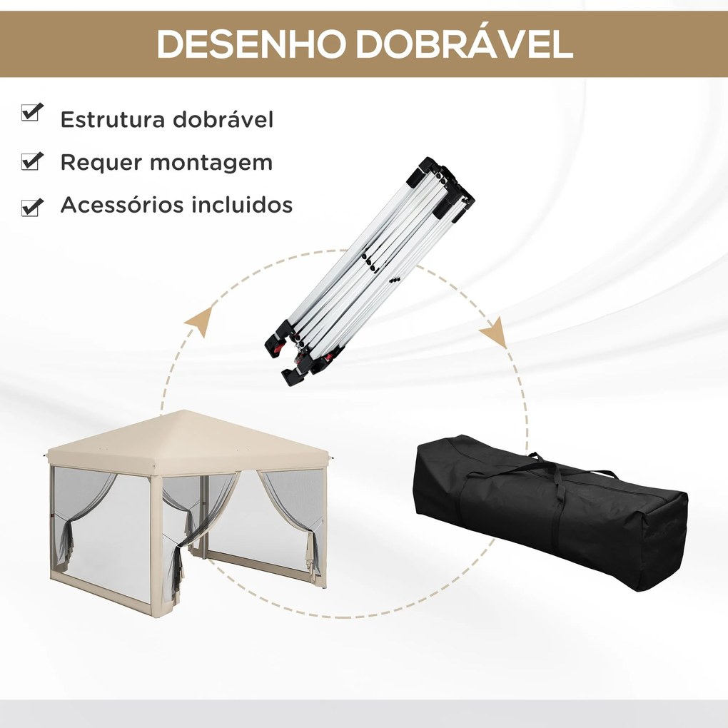 Outsunny Tenda Dobrável 3x3 para Exterior Tenda Portátil de Jardim com