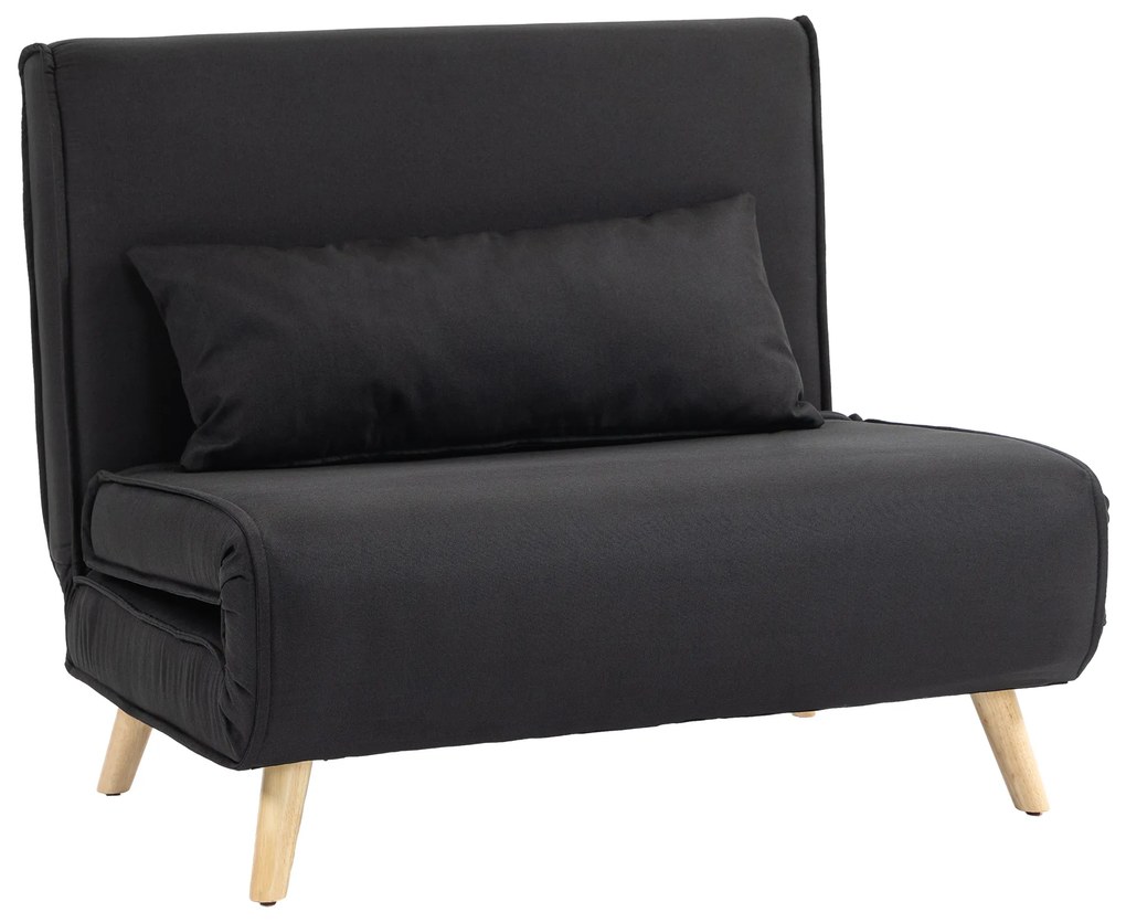 HOMCOM Poltrona 3 em 1 Sofá Cama Individual Dobrável com Encosto Ajustável em 6 Posições e Almofada 94x78x80 cm Preto | Aosom Portugal