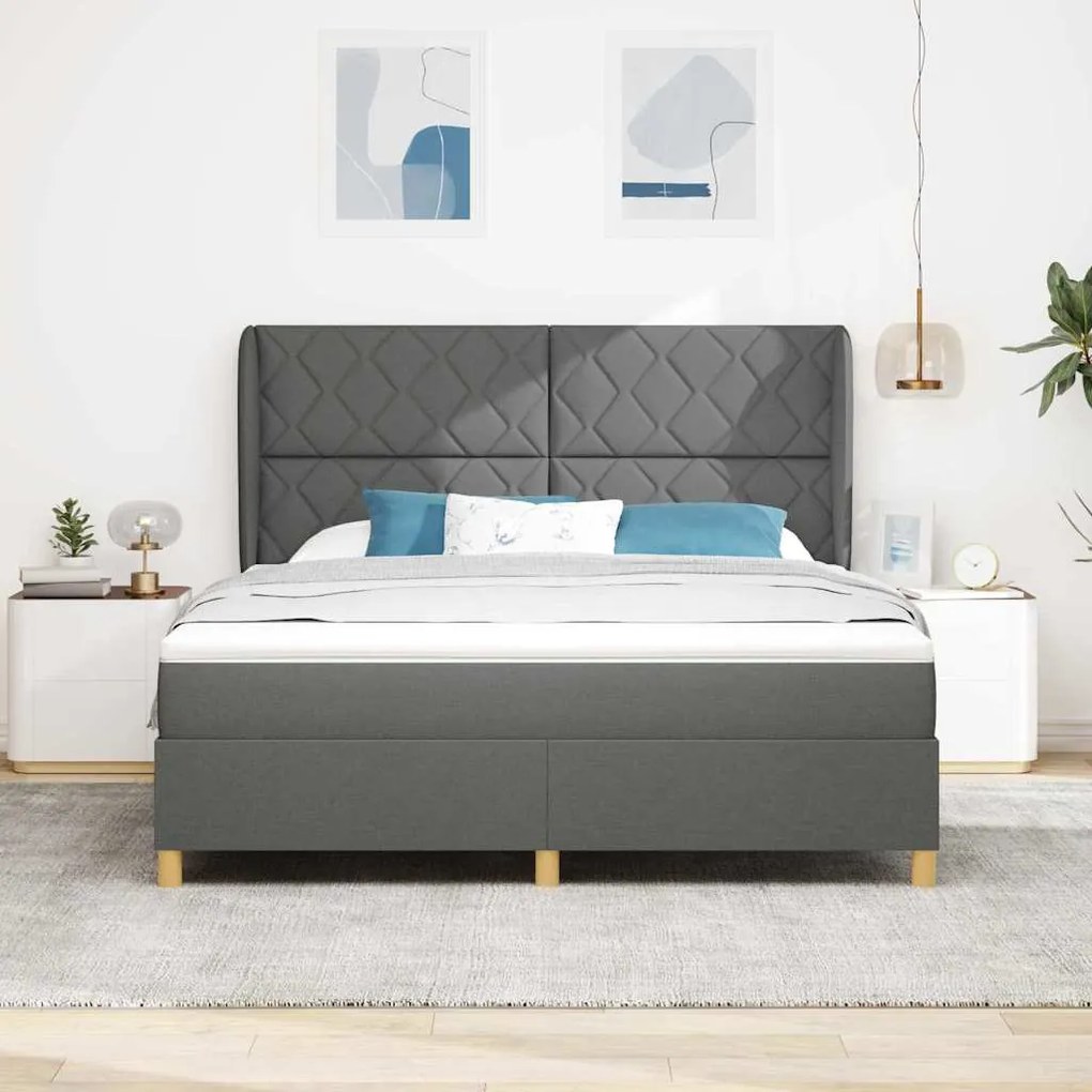 Cama Box com Colchão - Cinza Escuro, 180x200 cm, Tecido