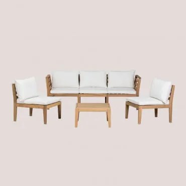 Conjunto De Jardim Com Sofá Modular De 3 Peças Com Apoios De Braço, 2 Poltronas E Mesa De Centro Em Madeira De Acácia Filips Gardénia Branco - Sklum