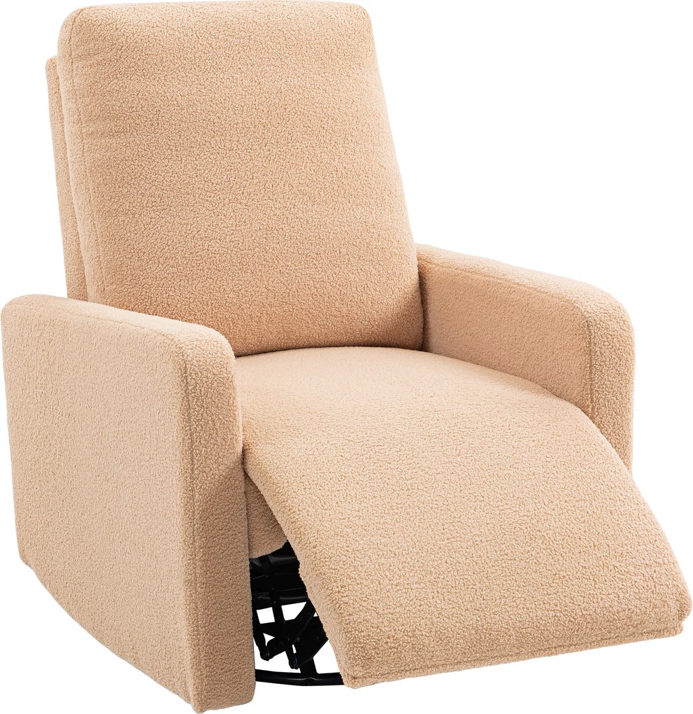 Poltrona Relax Reclinável Manual Poltrona Relax de Borreguito com Função de Baloiço 360° Reclinável até 135º 76x94x100 cm Castanho Claro