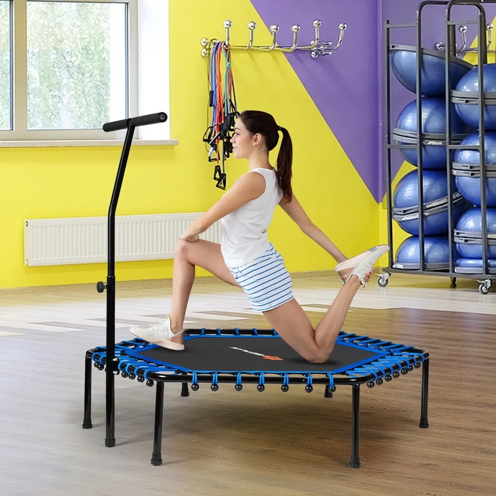 Trampolim de treino de fitness para ginásio com cabo ajustável 129 x 114 x 96-112 cm azul