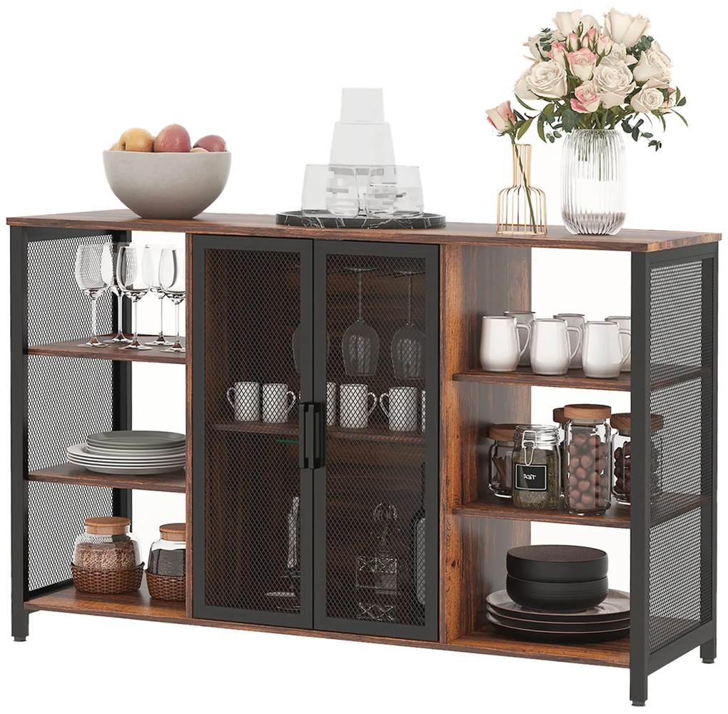 Aparador de Cozinha Industrial Móvel de Armazenamento de Garrafas para Bar Sala Cozinha 120x40x76 cm Castanho Rústico