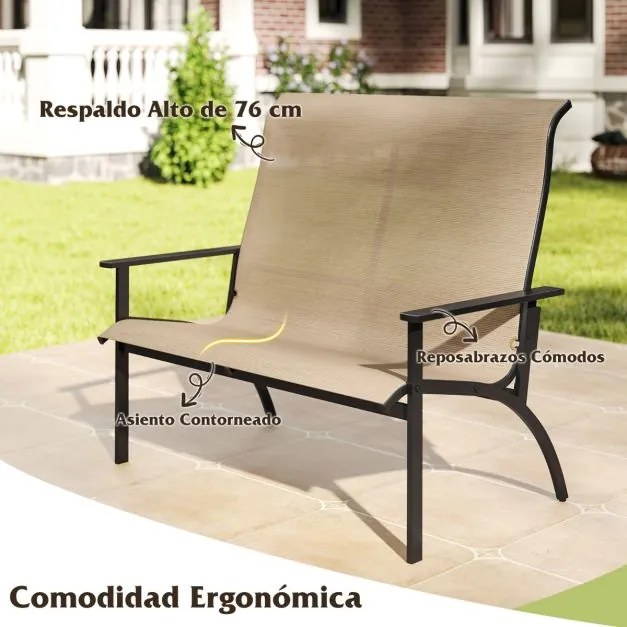 Banco de jardim com encosto ligeiramente inclinado 120 x 81 x 106 cm e apoios para os braços com estrutura metálica Castanho