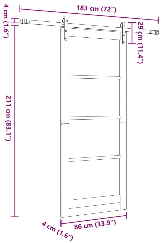 Porta Deslizante vidaXL com Conjunto de Ferragens Branca 86x211 cm Mad